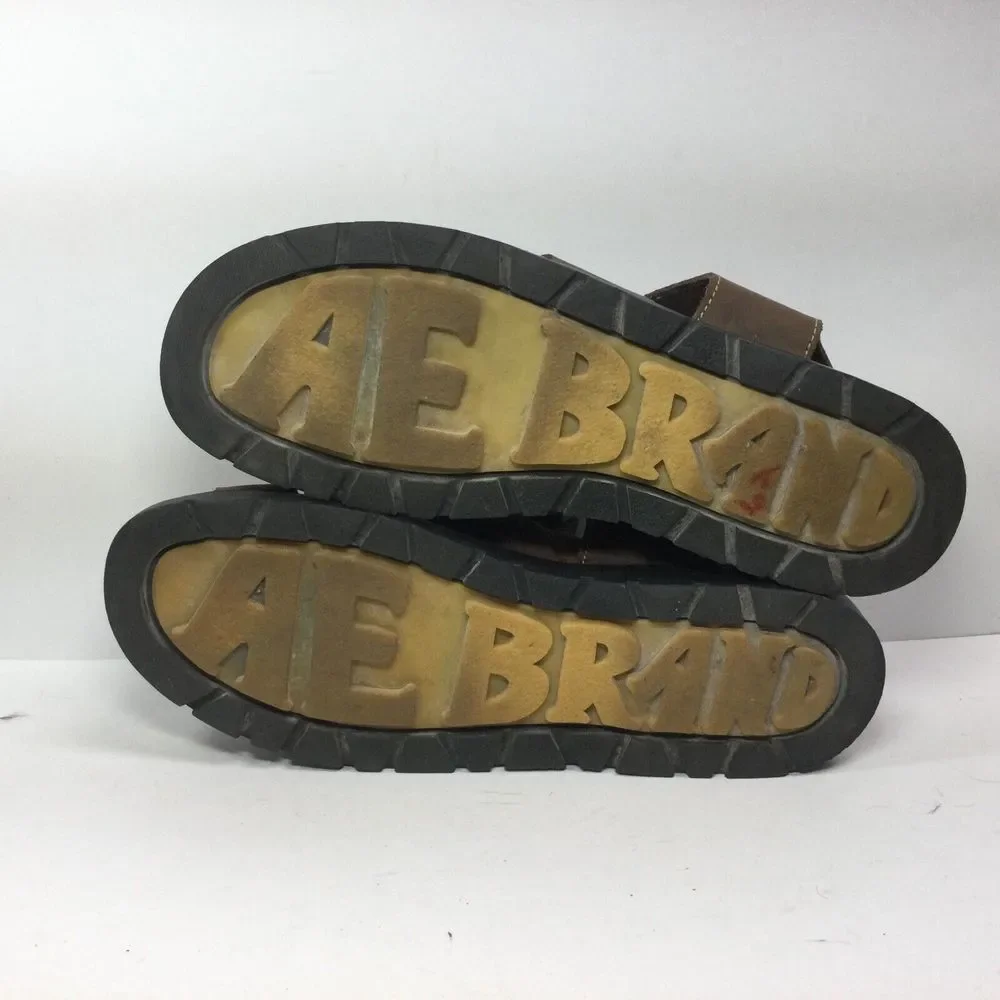 AE Brand Footgear brown leather mens‎ Sandals Size 10 fisherman strap Made Spain